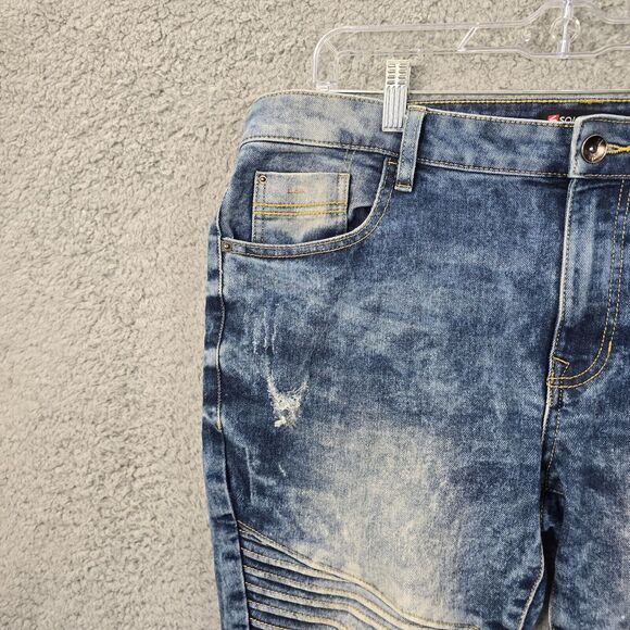 Southpole Men's Moto Skinny Jeans Blue Distressed Acid Wash Size 36x32 - Picture 2 of 16